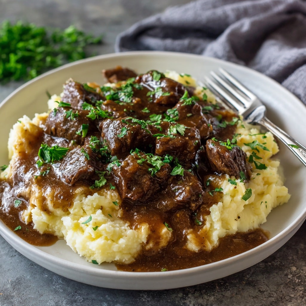 Beef Tips in Crock Pot Recipe for Juicy, Tender, No-Fuss Meals 9 beef tips in crock pot recipe served with mashed potatoes