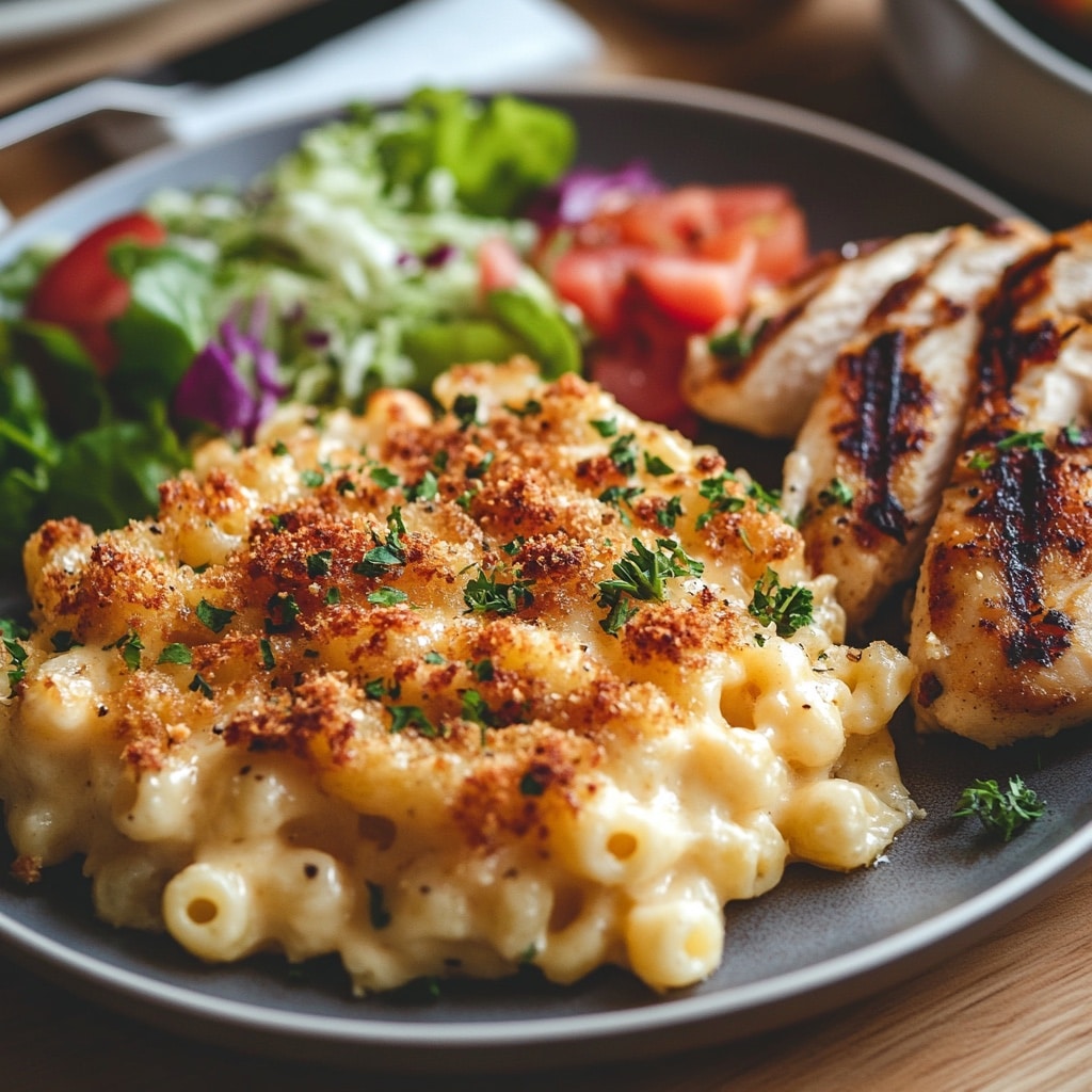Mueller's Recipe for Macaroni and Cheese: A Comfort Classic Reimagined 9 Mueller’s mac and cheese served with grilled chicken