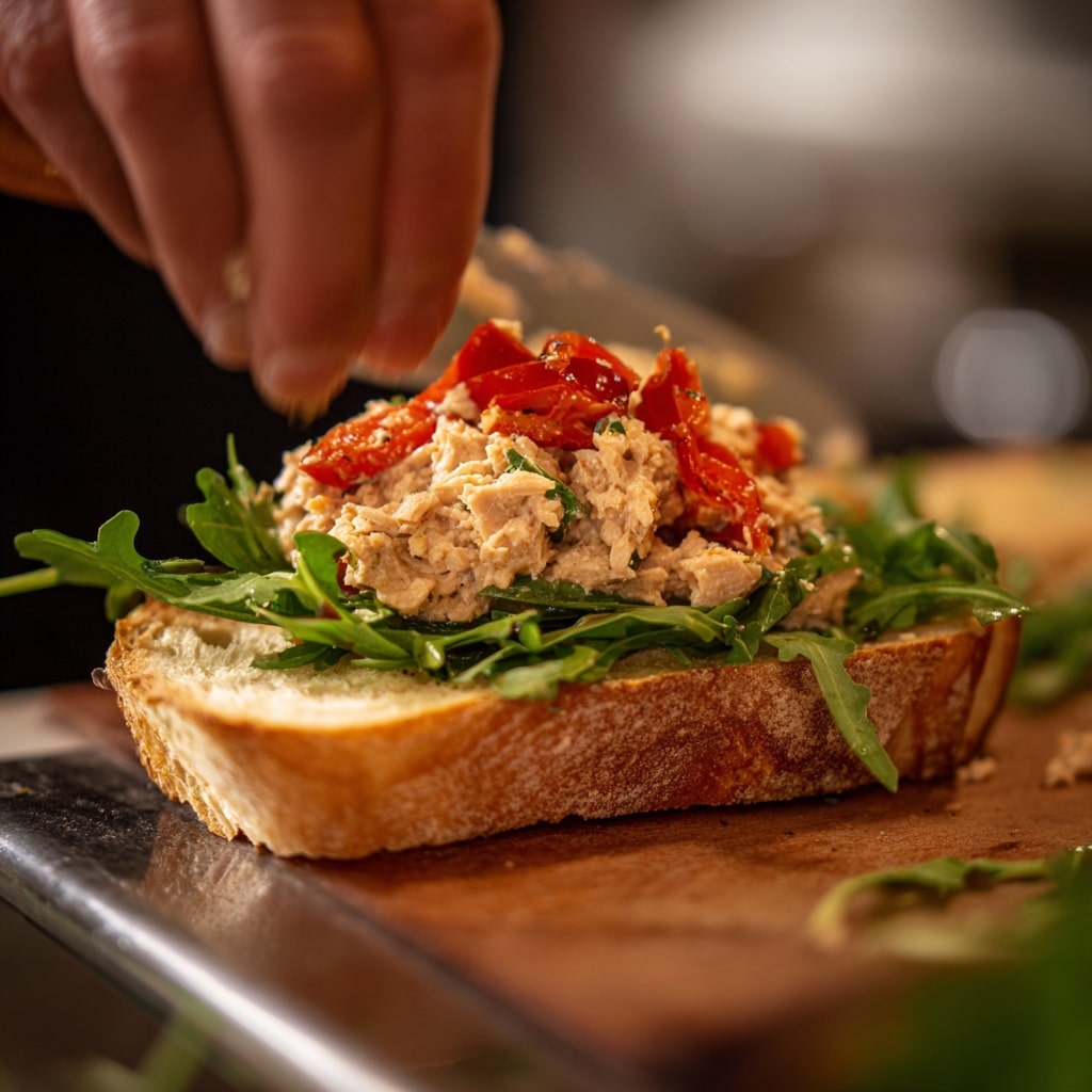 Buona Beef Tuna Genovese Copycat Recipe (Tastes Just Like the Real One) 10 Buona Beef Tuna Genovese Copycat Recipe, Assembling Buona tuna sandwich with toppings