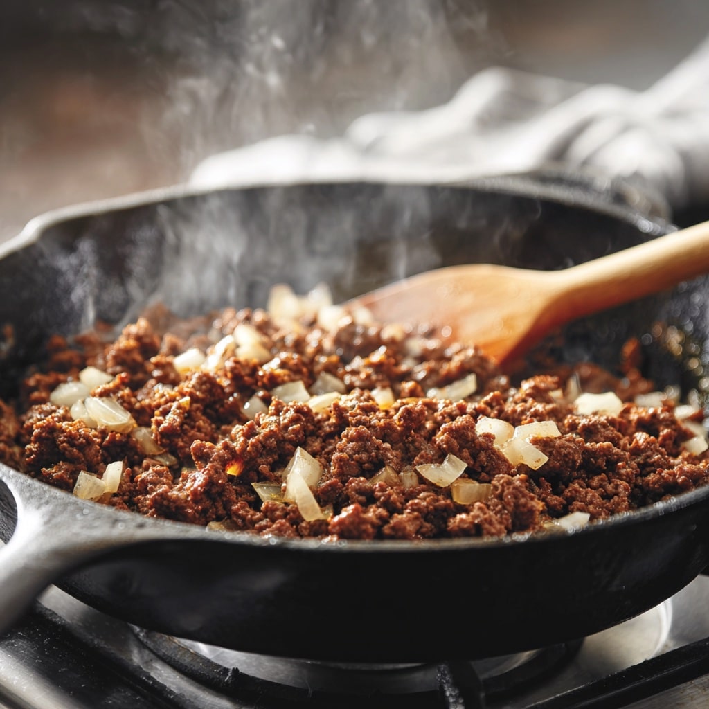 Baked Beans Recipe with Ground Beef (Easy, Hearty & Flavor-Packed) 9 Browning ground beef and onions