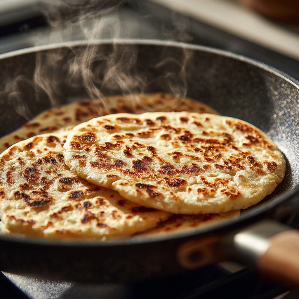 cooked cottage cheese 2 ingredient flatbread in pan